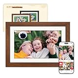 Frameo Digitaler Bilderrahmen WLAN 10.1 Zoll Walnussholz Elektronischer Bilderrahmen mit 32GB, 1280 * 800 HD IPS Touchscreen, Fotos/Videos Teilen über Frameo APP, Geschenk für Männer und Frauen