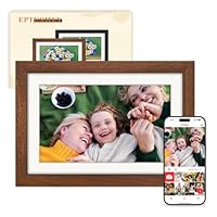 Frameo Digitaler Bilderrahmen WLAN 10.1 Zoll Walnussholz Elektronischer Bilderrahmen mit 32GB, 1280 * 800 HD IPS Touchscreen, Fotos/Videos Teilen über Frameo APP, Geschenk für Männer und Frauen