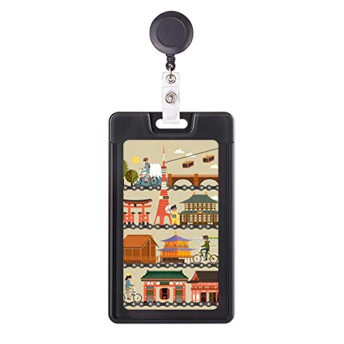 Porte-badge rétractable japonais avec motif de carte traditionnel pour cartes d'accès