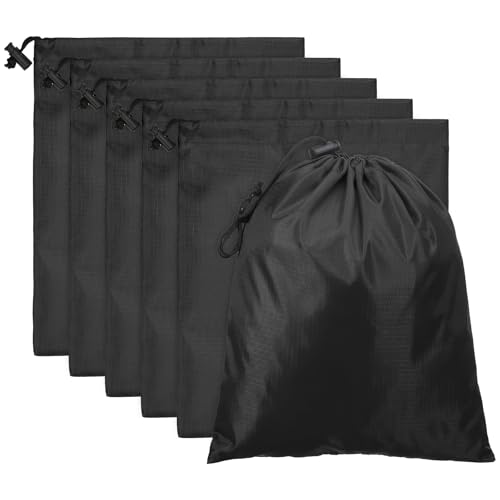 PATIKIL Bolsas de Almacenamiento de Viaje con Cordón de 10 x 12 Pulgadas, Paquete de 6 Bolsas Impermeables de Poliéster 210D para Gimnasio, Viajes, Senderismo de Yoga, Negro