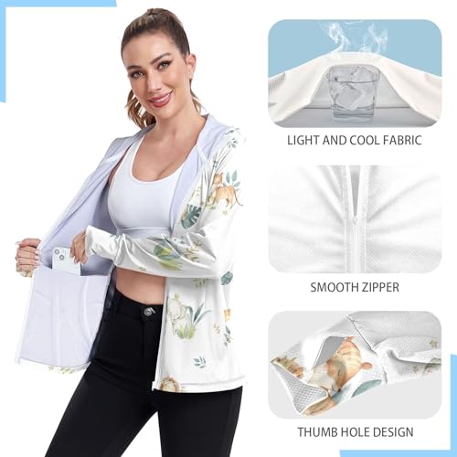 Moletom feminino com capuz feminino de girafa elefante com FPS 50+ com furos para o polegar, para tr