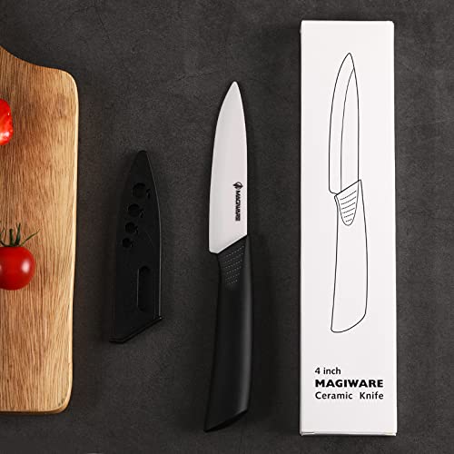 Magiware Paring Knife, Classic 4 Inch Ceramic Paring Knife With Sheath Cover, Fruit And Vegetable Knife,Longer Sharp Rust Proof Stain Resistant #TOP6