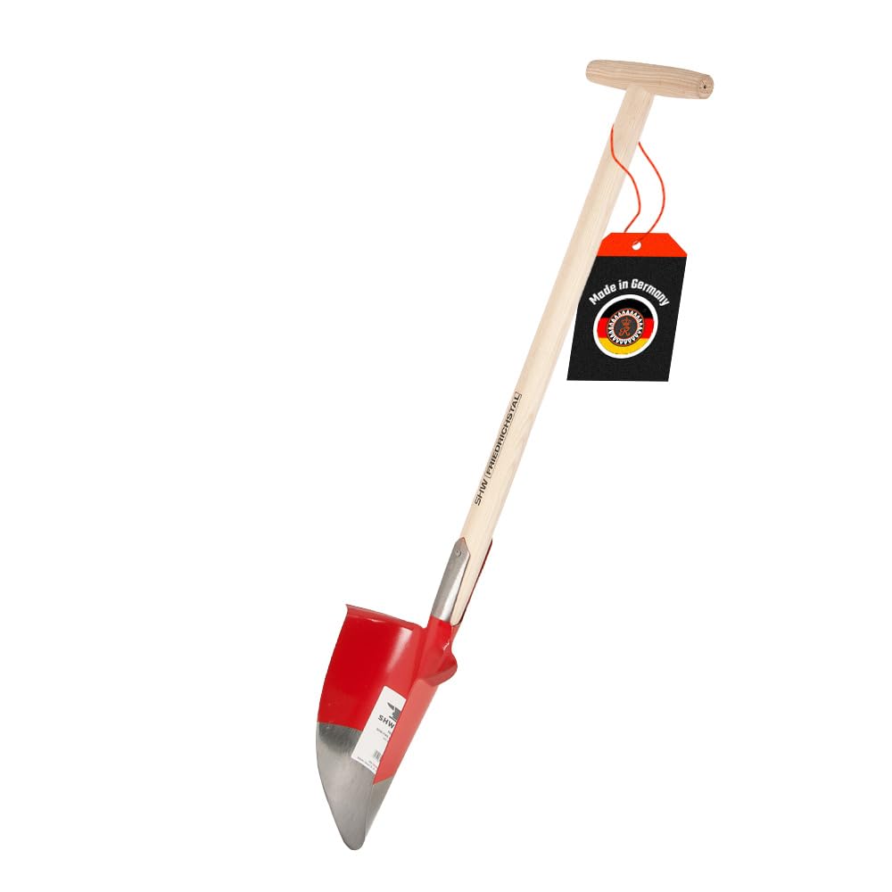 SHW-FIRE | Hohlspaten mit Eschenholzstiel, T-Griff, geschmiedetem Spezialstahl, Spaten ideal zum Pflanzen & Wurzeln durchtrennen | Made in Germany