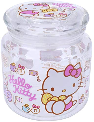 Hello Kitty Transparent Glass Storage Jar Snacks Cookies Sugar Airtight Container 480 ml Kitchen Canister