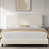 Yaheetech Queen Bed Frames with Adjustable Headboard, Chenille Fabric Upholstered Headboard/Platform Bed, Queen Size Bed Frame No Box Spring Needed/Wood Slats Support/Easy Assembly/Beige