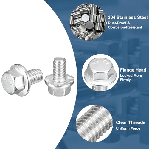 Image of uxcell 10Pcs 1 /4-20 x 3 /8 inch Flanged Hex Head Bolts, 304 Stainless Steel Flange Hexagon Screws, Flange Hex Drive Screws 5.8 Grade for Machinery Industry Home Appliances, Silver