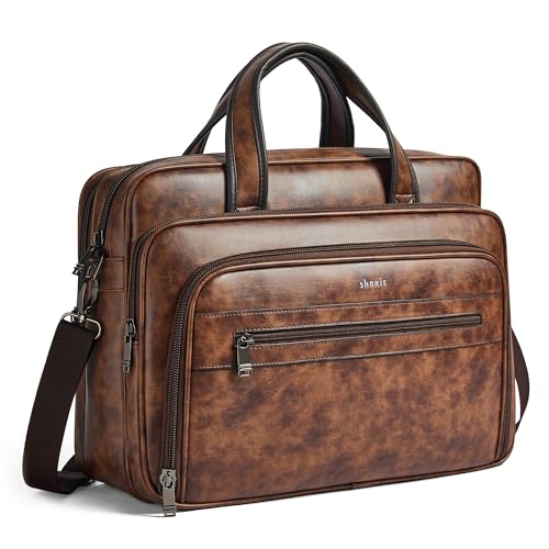 Shrrie Leather Messenger Bag for Men&Women 17 Inch Vegan Leather Laptop Bag,Water-Resistant Large Shoulder Satchel Office,Work by Shrrie - Used condition - US$48.98