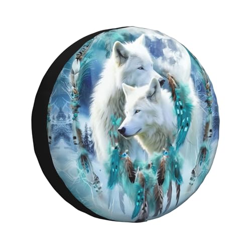 Image of Wolves Dreamcatcher Spare Tire Cover for Rv SUV Trailer Truck- Funny Cute Decor Tire Cover Polyester Wheel Covers Universal Fit for Outdoor Camper Travel,16 inch