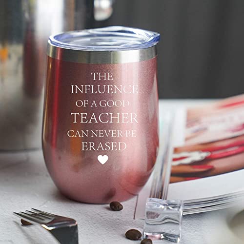 Teacher Appreciation Gifts for Men Women 12 Ounce Stainless Steel Wine Tumbler Insulated Cup with Lid Straw The Influence of A Good Teacher Can Never Be Erased (Rose Gold)（Don't Use Dishwasher） by HLIKEM - Used condition - Image 6