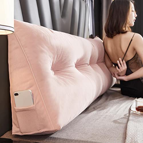 Zzyk Soft Reading Bed Rest Pillow Large Bolster Cushion Velvet Headboard Backrest Triangular Wedge Pillow Neck & Lumbar Support For Dorm Room Daybed Full Size,Pink,47.2In/120Cm #TOP9