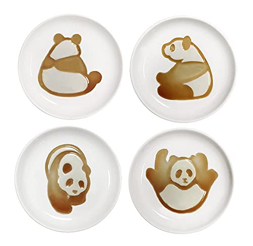 4pcs Ceramics Panda Relief Seasoning Dishes Sushi Dipping Bowl Appetizer Plate - 3.5 inches