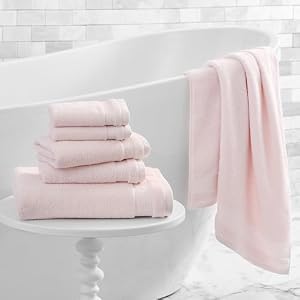 MARTHA STEWART 100 Cotton Bath Towels Set Of 6 Piece 2 Bath Towels 2 Hand Towels 2 Washcloths Quick Dry Towels Soft Absorbent Bathroom Essentials Blush Pink