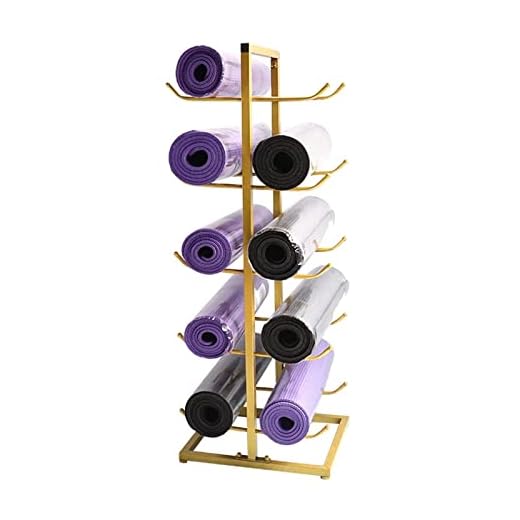 DELORM Gold Standing Yoga Mat Holder - Holds 10 Mats, 5-Tier Metal Foam Rollers Yoga Mat Storage Rack Organizer for Home Gym Studio