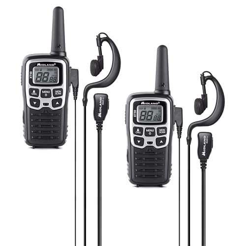 Midland   Walkie Talkie Profesional Largo Alcance XT50, 2 Radioaficionados para Outdoor y Obras, 24 Canales PMR446 Sin Licencia, 38 Tonos CTCSS, Cobertura 8Km, Carga Rápida, Recargable con Cable USB
