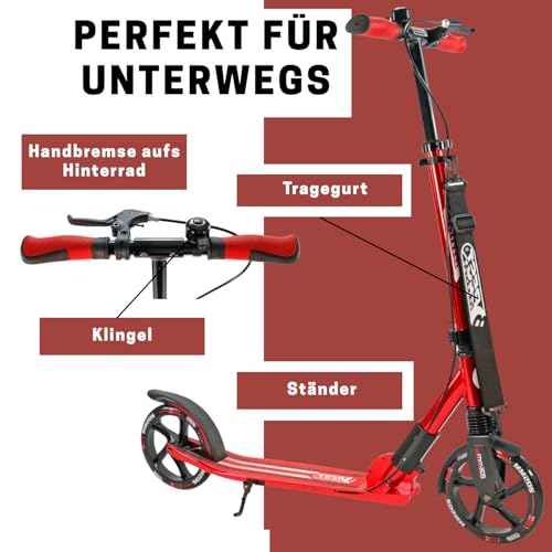 Best Sporting High End Scooter Erwachsene I klappbarer Roller mit St&auml;nder, Handbremse, Klingel und Tragegurt I City-Roller f&uuml;r Erwachsene I Tretroller mit Rollengr&ouml;&szlig;e 205 mm