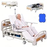 Elektrisches Krankenhausbett mit 10 Funktionen für Heimgebrauch, 5-Zoll-Rollen mit Feststellbremse, Matratze, Fernbedienung, Bettpfanne, Esstischplatte, Infusionsständer, Belastbar bis 250 kg