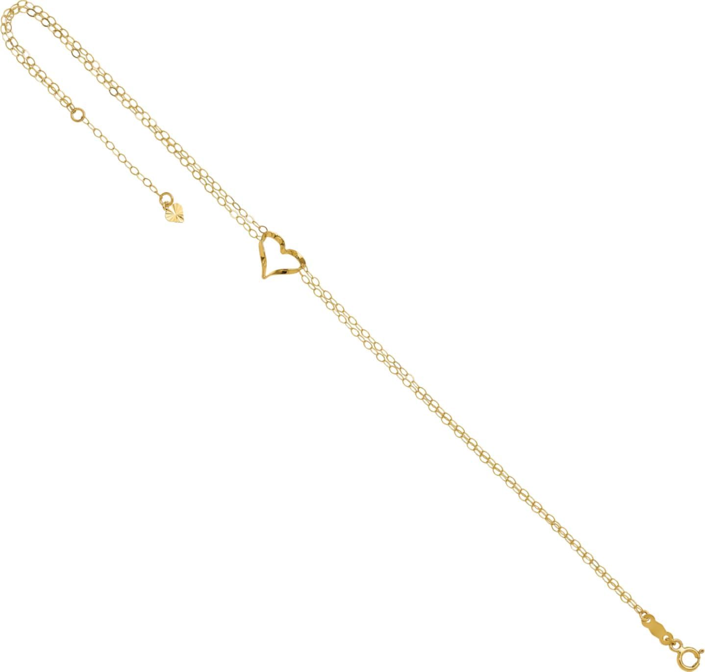 IceCarats 14K Solid Yellow Gold Heart Double Strand Cable Chain Anklet Ankle Bracelet 9 to 10 Inch Adjustable Polished