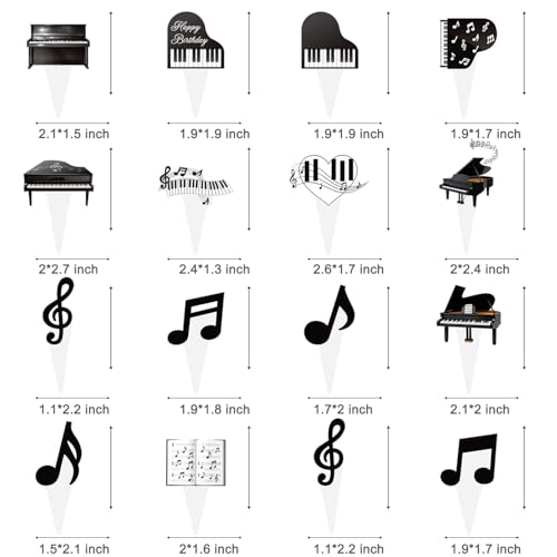 Music Piano Cupcake Toppers, 48 Pieces Piano Themed Birthday Party Cake Decorations with Music Notes and Piano Designs for Musical Birthday Baby Shower by CANDY CHEF - Image 3