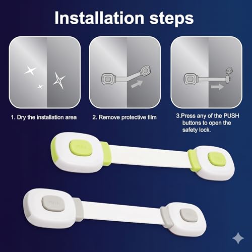 Image of Safe-O-Kid Push Key Multipurpose Child Safety Lock for Cabinets, Drawers, Fridge & Cupboards | Baby Safety Lock with Strong Adhesive | Prevents Finger Pinch Injuries | Pack of 2, (Green)