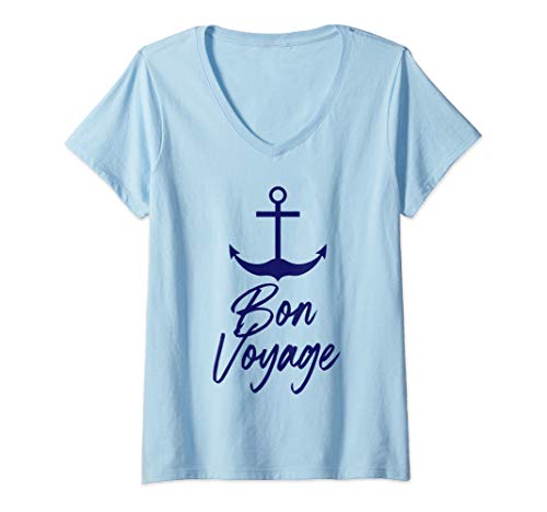 Womens Nautical Bon Voyage anchor V-Neck T-Shirt