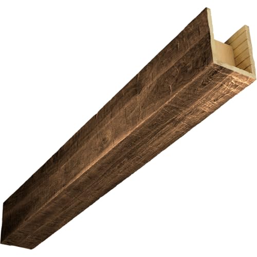 AmeriCraft Wood Hand Hewn Beam, 3-Sided (U-Beam), 9 1/2"W x 5 1/2"H x 48"L, Jacobean Finish, Stain Grade White Oak