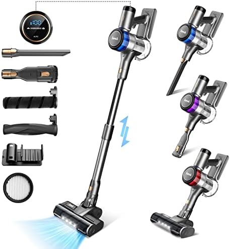 INSE Cordless Vacuum Cleaner, 400W Stick Vacuum with 30Kpa Powerful Suction, 55min Runtime, Smart Induction Auto-Adjustment, Rechargeable Cordless Vacuum for Carpet and Floor Pet Hair, LED Display-S9