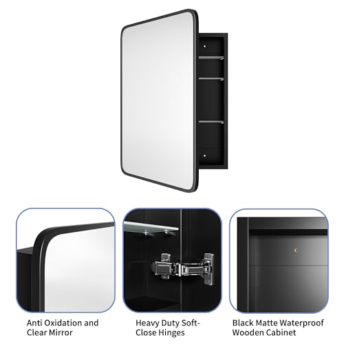 Image of AGDULL Medicine Cabinet with Black Metal Frame Mirror, Overall 20 inchx30 inch