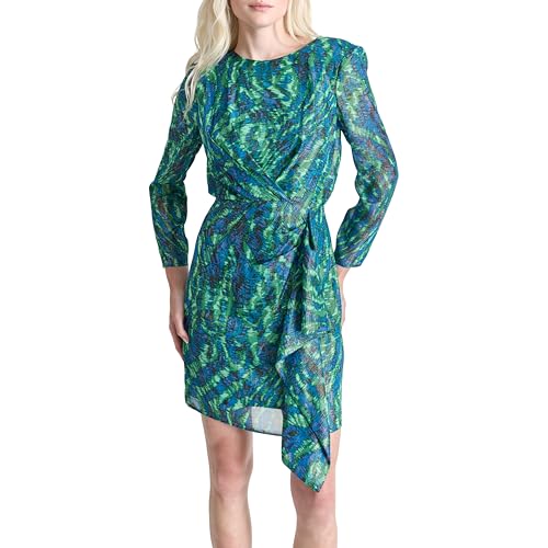 Image of DKNY Women's Long Sleeve Side Ruched Knit Dress, Black/Green, 12