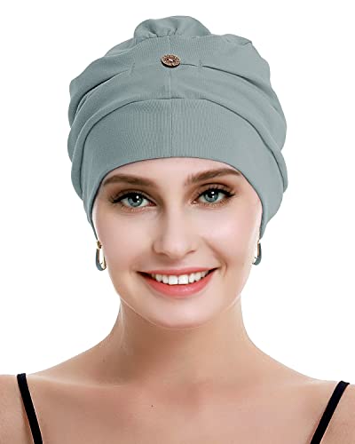 osvyo Coiffure de chimiothérapie pour femmes qui ont perdu des cheveux à cause du cancer, en coton, léger, Bleu clair gris, Taille Unique – vue 5
