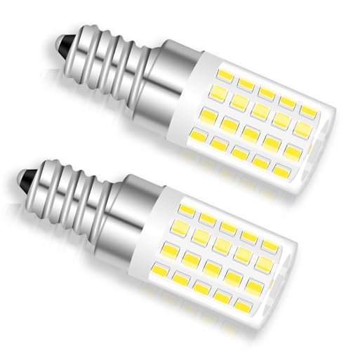TZHILAN E12 Led Bulb Refrigerator 2W Equivalent to 15W Halogen Light Daylight White 6000K T5 Tubular 120V Appliance Bulb for Refrigerator Water Dispenser Dryer Drum Chandelier Light Bulbs, 2 Packs