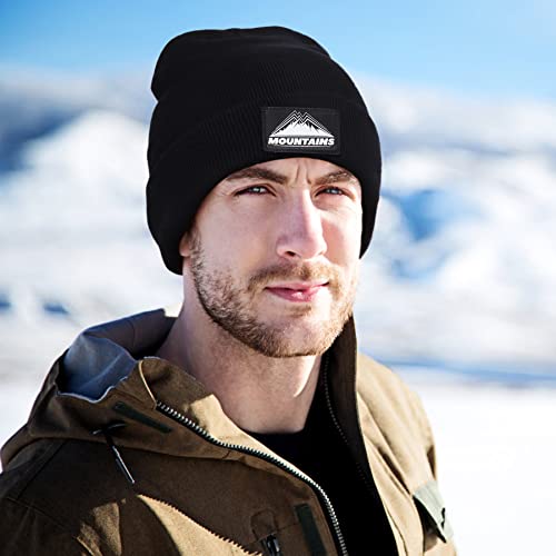 Mountain Beanie Hats For Men - Skull Caps For Men Winter Warm Soft Knit Beanies With Cuffed Design For Outdoor Activities Black #TOP18