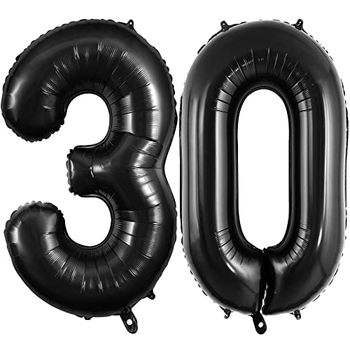 TOTAFAM 30 Number Balloons Large Foil Number Balloon Big 40 Inch for 30th Birthday Anniversary Event Celebration Party Decorations Black