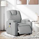 HBFDSFG Electric Massage Recliner Chair with Power Recline, Light Gray Fabric, 6 Vibration Points, Cup Holders, Side Pocket, and Wood-Metal Frame