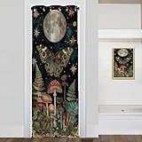 Chaohuan Boho Butterfly Door Curtain, Gothic Stars Plants Moon Mushrooms Closet Door Cover Curtain for Kids Boys Girls Teens Bedroom Living Room, 1 Panel 34' W X 80' L