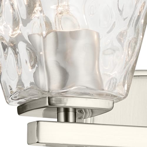 Image of Kichler Marant 2-Light Bathroom Vanity Light Fixture with Clear Water Glass in Brushed Nickel, Modern Wall Mount Light for Bathroom Over Mirror (14.25 in x 9.5 in), 55215NIWTR
