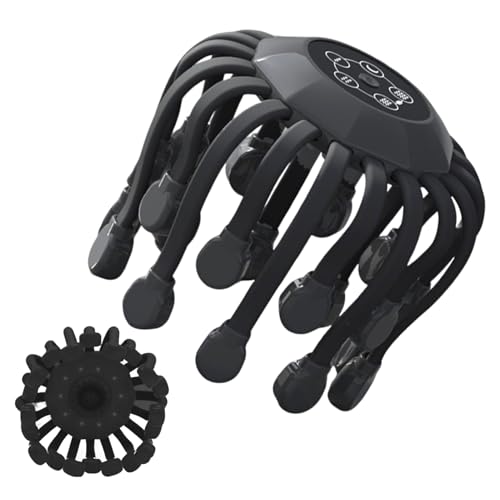 Massaggiatore per la testa - Dispositivo con nodi vibranti, massaggio a 360 gradi, funzione musicale, controllo in 5 modalità, strumento di rilassamento per uomini, adulti, anziani, rilassamento, soll