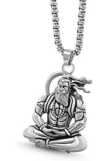 beautivia Hindu Lord Bajrangbali Hanuman idol Monkey God Metal Pendant Necklace Chain For Men And Women Hanuman Meditation Locket-picture-6