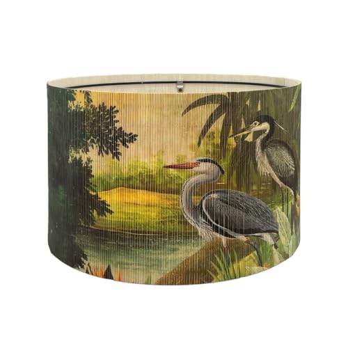 Image of Rustic And Retro Bamboo Pendant Lamp shade Tropical Colorful Animals Design | Unique Art Deco material,Groovy Unique herons Pattern Size 13.8*9Inch,for Living Room Bedroom Office,Effortless Installation
