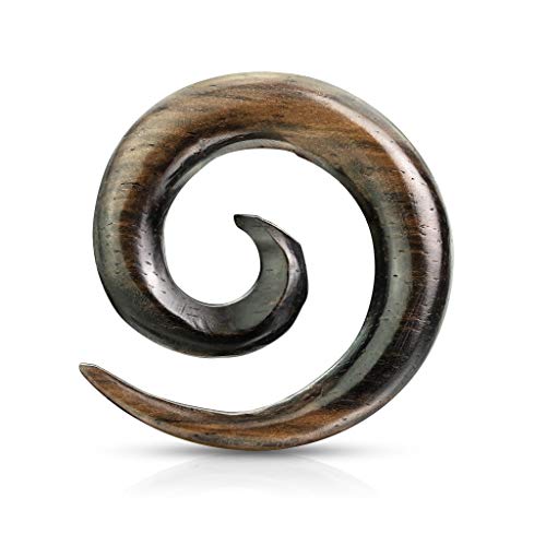 beyoutifulthings Dehn-Spirale Ebenholz gestreift Dehnstab Dehnanhänger Dehnungs-Schnecke Dehnungs-Sichel Ohr-Piercing Ohr-Schmuck 3mm