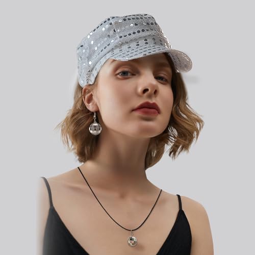 Dormklss 70s Disco Accessories Women's Disco Costume Jewelry Set with Sequin Hat Sunglasses Hair Tinsel Headband Disco Ball Necklace Earrings for Theme Party by Dormklss - Used condition - Image 2