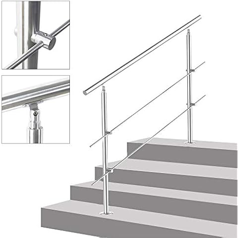 Stainless Steel Handrail, Stair Railing for Indoor and Outdoor, 2 Posts, 100 cm, with 2 Cross Braces for Stairs, Parapet, Balcony Cover