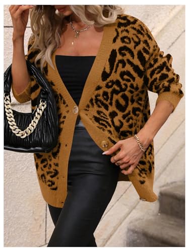 Image of SOLY HUX Women's Leopard Print Cardigan Sweaters Button Down V Neck Long Sleeve Fuzzy Cardigans