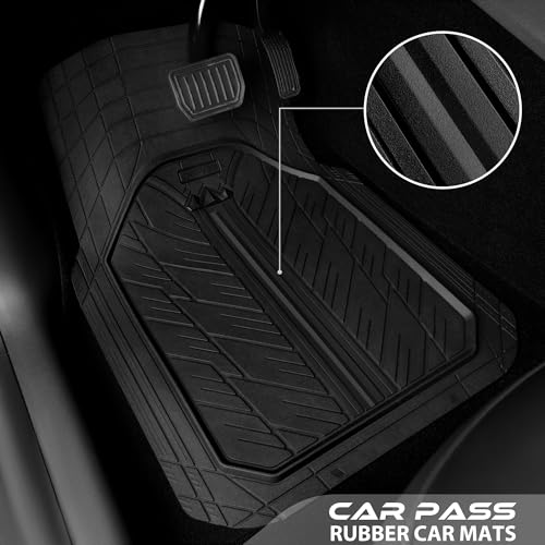 CAR PASS Heavy Rubber Car Floor Mats, Deep Waterproof Car Mats All Weather, Universal Trim-to Fit Automotive Floor Mats for Car SUV Truck Van, Durable Floor Liners Solid Black by CAR PASS - Image 9