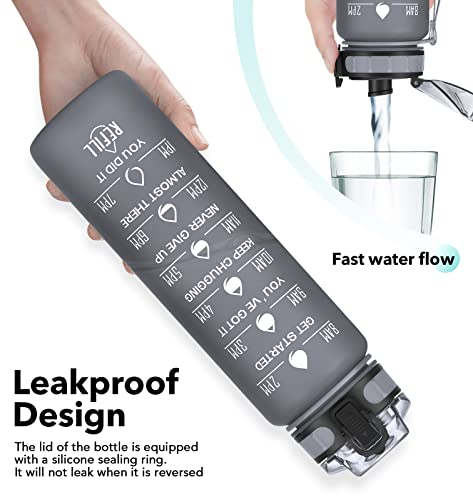 Meitagie 32Oz Motivational Water Bottle With Time Marker & Fruit Strainer, Leak-Proof Bpa Free Non-Toxic 1L Bottle With Carrying Strap, Perfect For Fitness, Gym And Outdoor Sports (Graphite) #TOP3