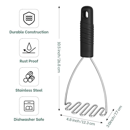 Beneno Stainless Steel Wire Potato Masher, Heavy Duty Sturdy Easy Grip Masher Kitchen Tools with Non-Slip Soft Rubber Handle, Effortless Mashing Tool for Potatoes, Avocados, Dishwasher Safe, Rustproof