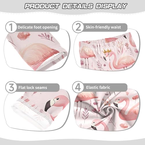 Wusikd Cute Pink Flamingo Girls' Leggings Toddler Doodles Crown Kids Yoga Pants Dance Active Tights 4T3