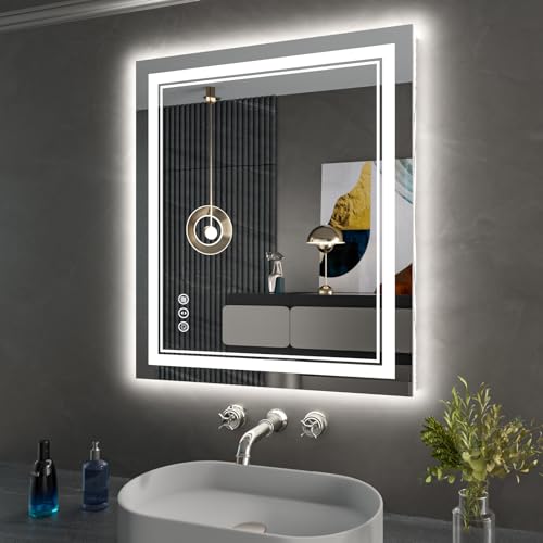 24X30 Inch LED Bathroom Mirror with Lights, Backlit and Front Lighted Bathroom Mirrors for Wall, Anti-Fog Dimmable Memory Shatterproof LED Vanity Mirror for Bathroom