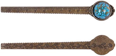 Wisdompro 2 Pcs Metal Bookmark Ruler, Retro Vintage Bronze Bookmark with Dried Flower, Packed in a Gift Box - an Ideal Gift for Kids, Students, Teacher, Book Club - Blue & Purple
