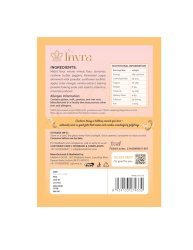 Image of Invra Cashew Millet Cookies | Handcrafted Premium with Real Cashews | Clean Ingredients, No Artificial Preservatives | Crunchy Anytime Snack | 16 Pack