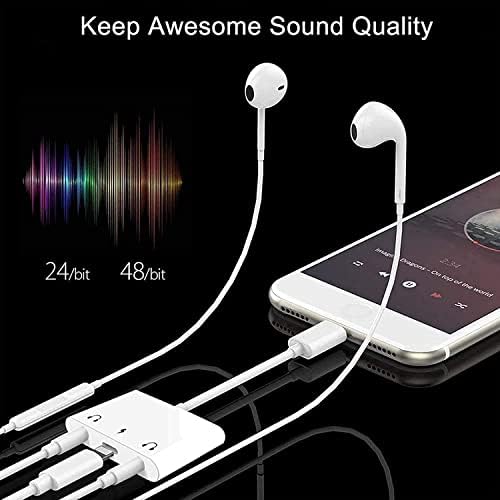 Tec-Digi Headphone Jack Adapter Audio Splitter,3-in-1 Headphone Adapter Compatible with iOS and iPhone Devices  Multifunctional Dual light-ning 3.5mm Headphone Splitter,Support Charging & Music